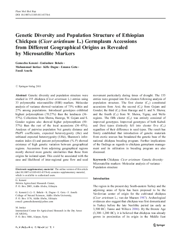 (PDF) Genetic Diversity and Population Structure of Ethiopian Chickpea ...