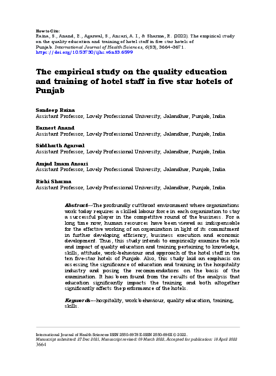 (PDF) empirical study on the quality education and training of hotel ...