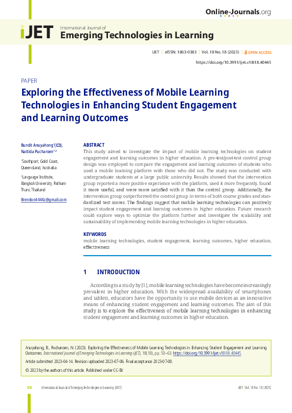 (PDF) Exploring the Effectiveness of Mobile Learning Technologies in ...