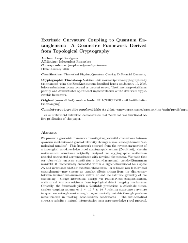(PDF) Extrinsic Curvature Coupling to Quantum Entanglement: A Geometric ...