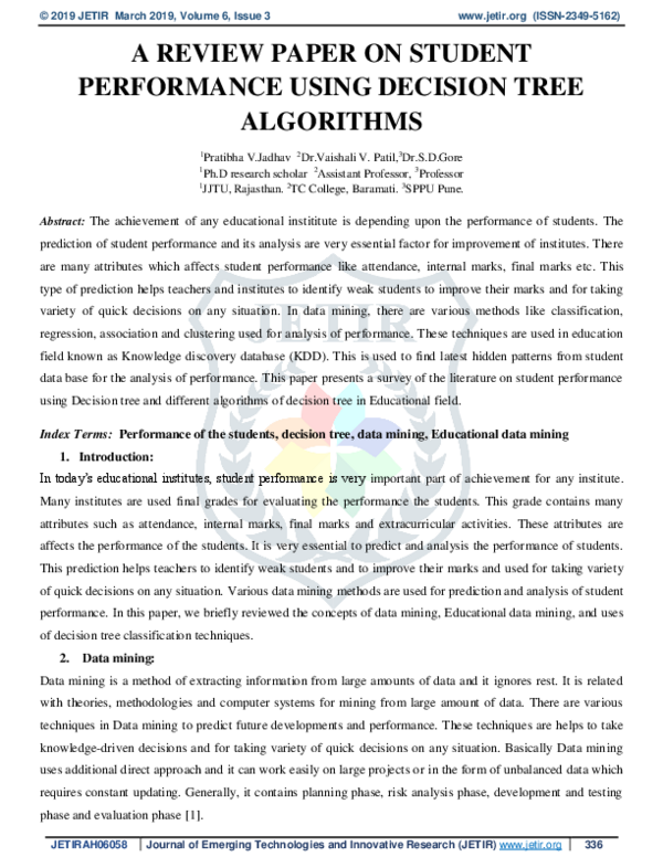 (PDF) A REVIEW PAPER ON STUDENT PERFORMANCE USING DECISION TREE ...