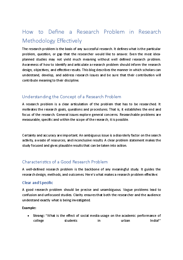 (PDF) How to Define a Research Problem in Research Methodology Effectively