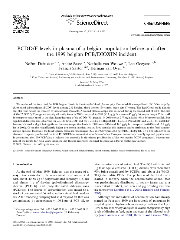 (PDF) PCDD/F levels in plasma of a belgian population before and after ...