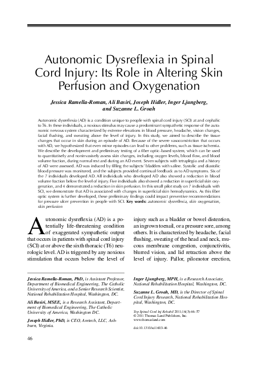 (PDF) Autonomic Dysreflexia in Spinal Cord Injury: Its Role in Altering ...