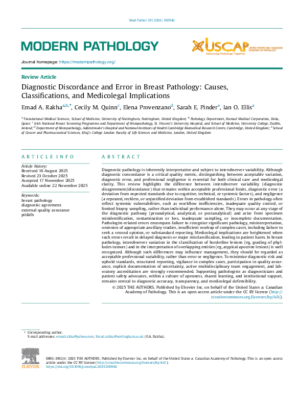 (PDF) Diagnostic Discordance and Error in Breast Pathology: Causes ...