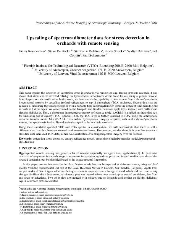 (PDF) Upscaling of spectroradiometer data for stress detection in ...