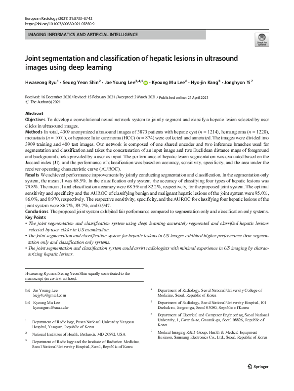 (PDF) Joint segmentation and classification of hepatic lesions in ...
