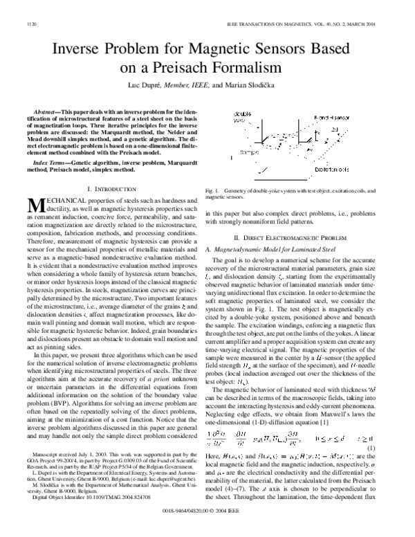 (PDF) Inverse Problem for Magnetic Sensors Based on a Preisach Formalism