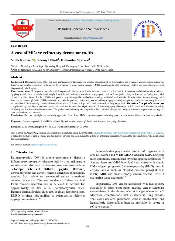 (PDF) A case of Mi2+ve refractory dermatomyositis
