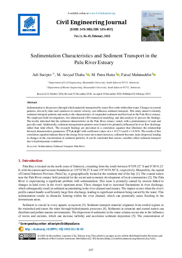 (PDF) Sedimentation Characteristics and Sediment Transport in the Palu ...