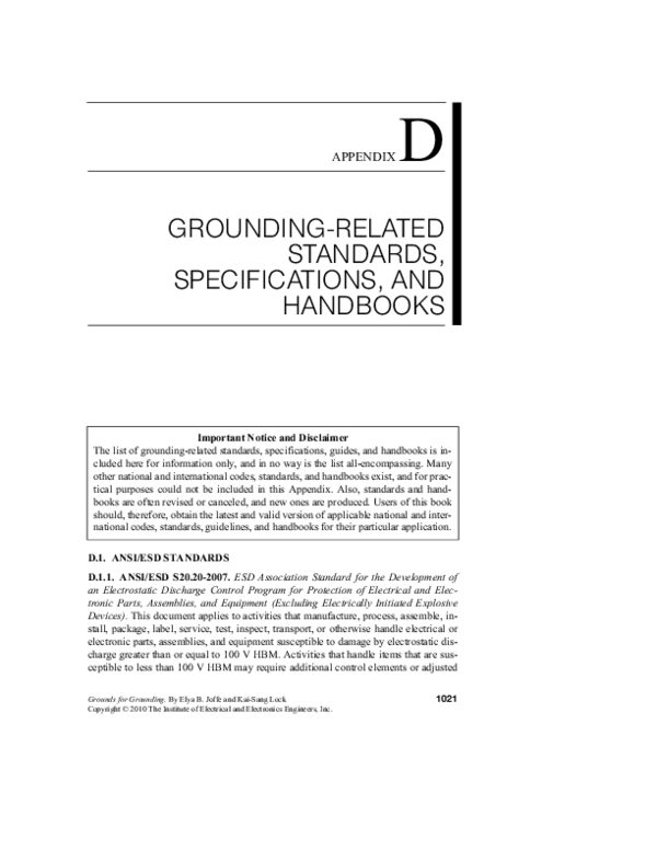 (PDF) Appendix D: Grounding Related Standards, Specifications, and ...