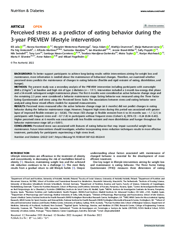 (PDF) Perceived stress as a predictor of eating behavior during the 3 ...