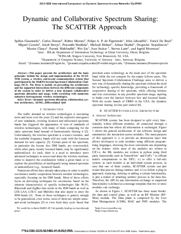 (PDF) Dynamic and Collaborative Spectrum Sharing: The SCATTER Approach