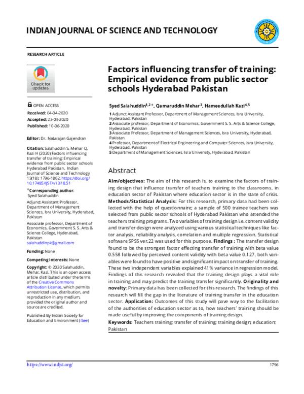(PDF) Factors influencing transfer of training: Empirical evidence from ...