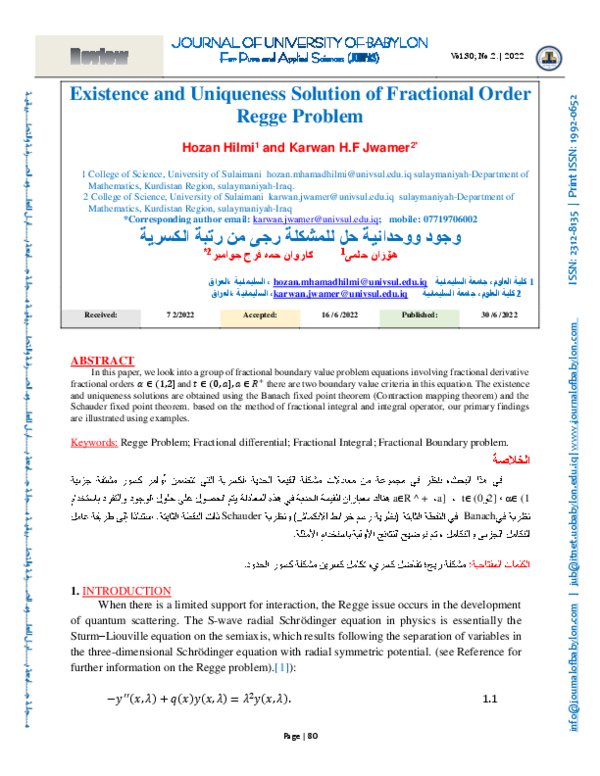 (PDF) Existence and Uniqueness Solution of Fractional Order Regge Problem