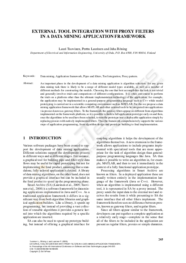 (PDF) External Tool Integration with Proxy Filters in a Data Mining ...