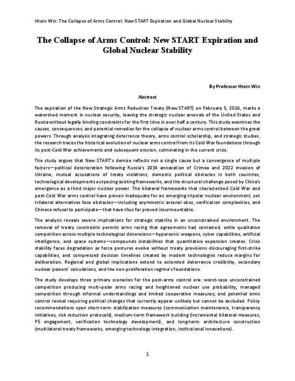 (PDF) The Collapse of Arms Control: New START Expiration and Global ...