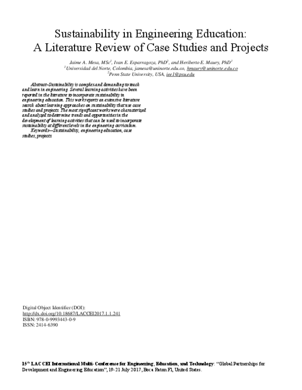 (PDF) Sustainability in Engineering Education: A Literature Review of ...