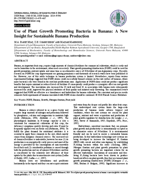 (PDF) Use of plant growth promoting bacteria in banana: A new insight ...