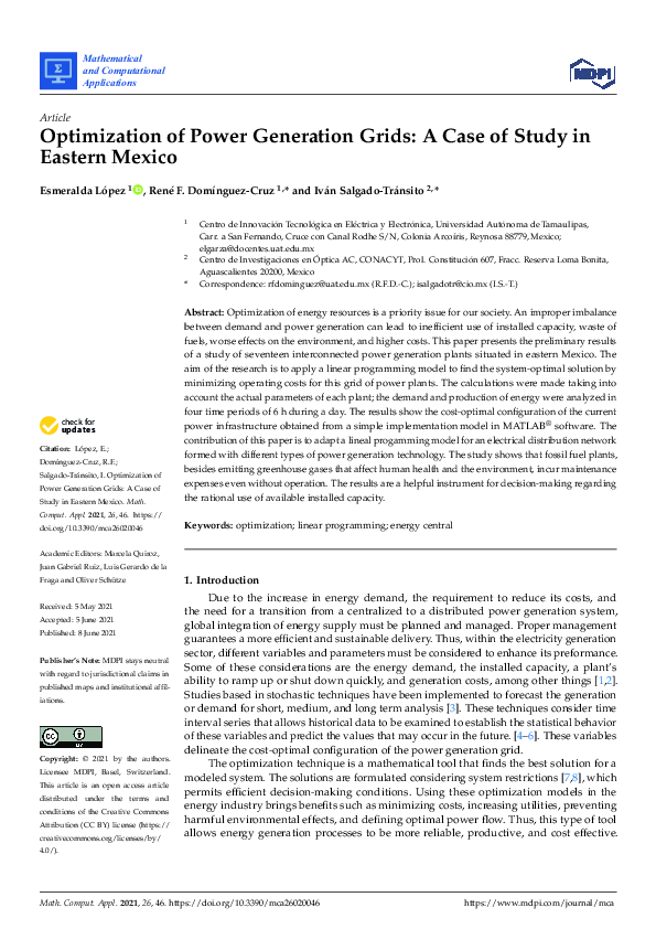 (PDF) Optimization of Power Generation Grids: A Case of Study in ...