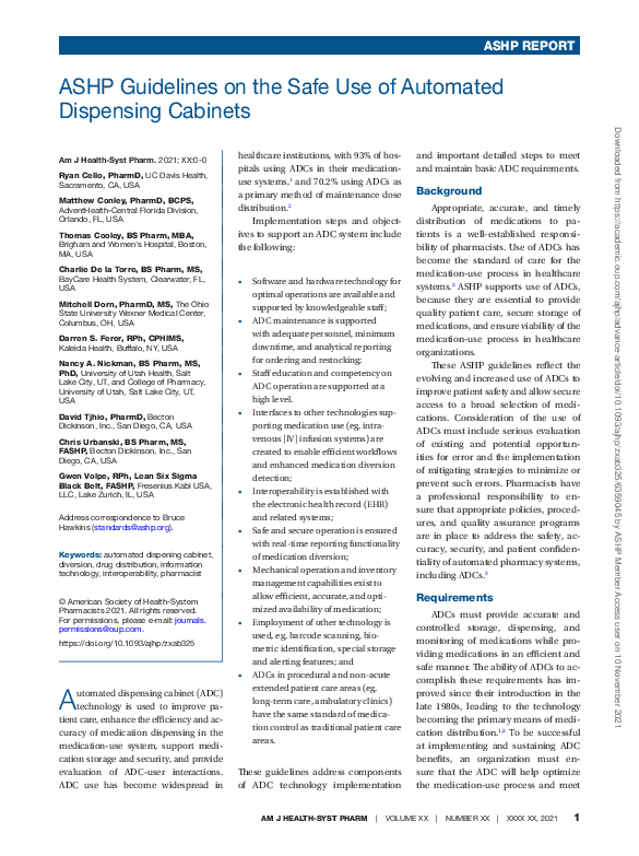 (PDF) ASHP Guidelines on the Safe Use of Automated Dispensing Cabinets