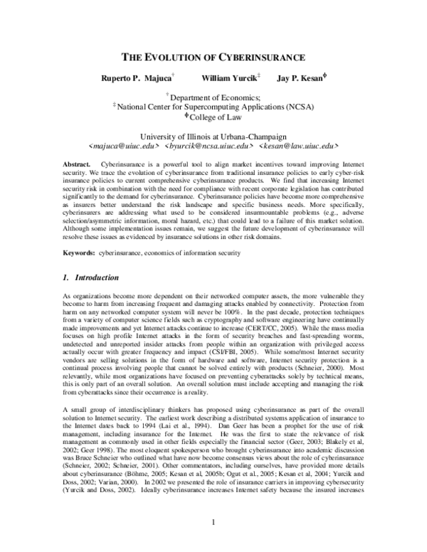 (PDF) The Evolution of Cyberinsurance