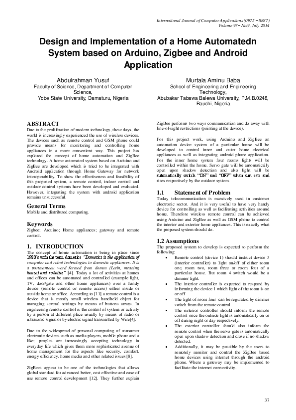 (PDF) Design and Implementation of a Home Automated System based on ...