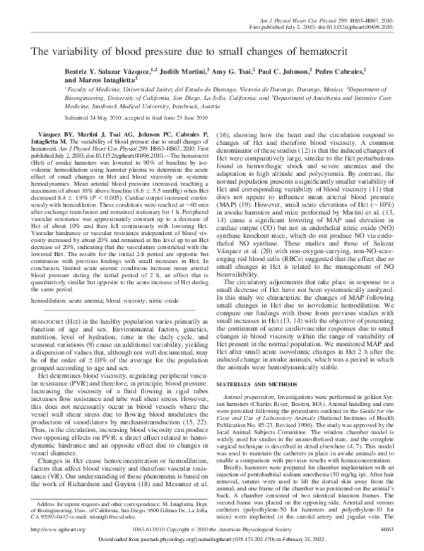 (PDF) The variability of blood pressure due to small changes of hematocrit