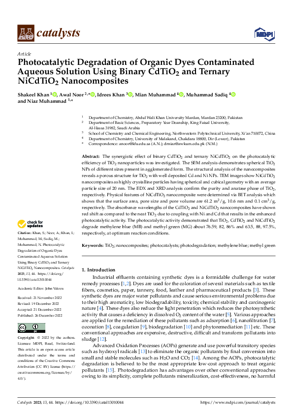 (PDF) Photocatalytic Degradation of Organic Dyes Contaminated Aqueous ...