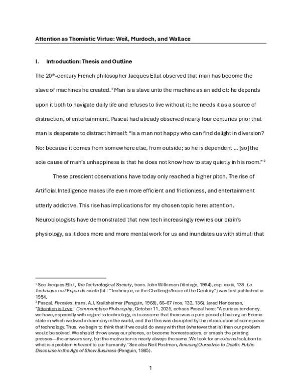 (PDF) Attention as Thomistic Virtue: Weil, Murdoch, and Wallace