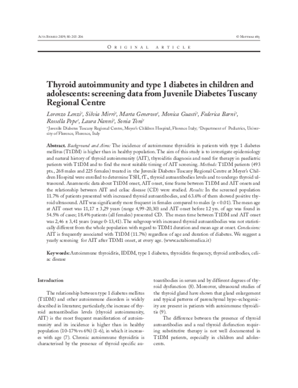 (PDF) Thyroid autoimmunity and type 1 diabetes in children and ...