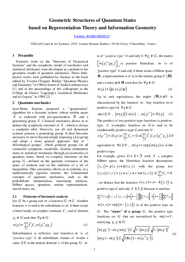 (PDF) Geometric Structures of Quantum States based on Representation ...