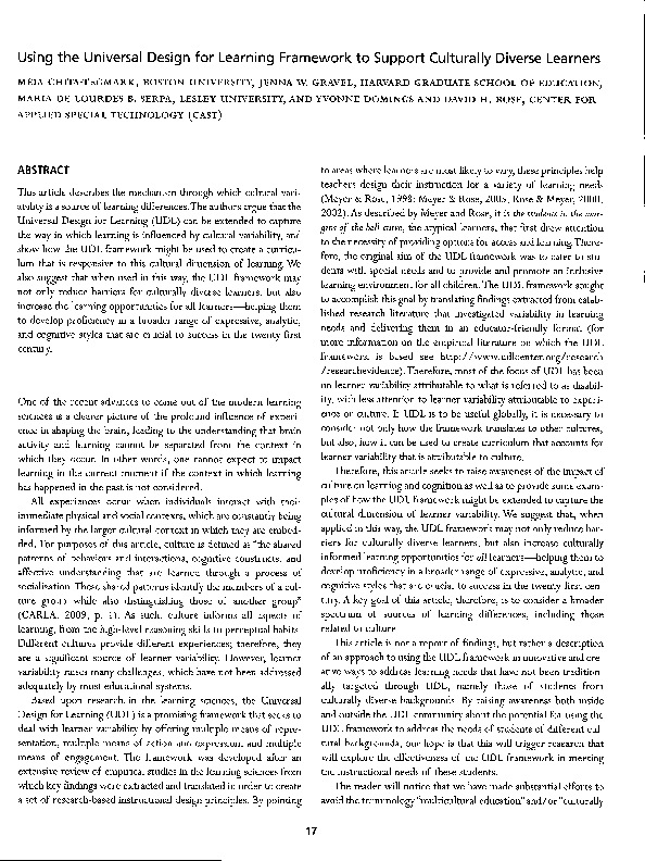 (PDF) Using the Universal Design for Learning Framework to Support ...