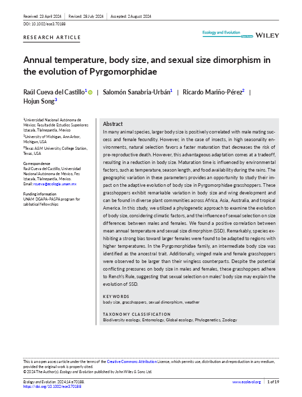 (PDF) Annual temperature, body size, and sexual size dimorphism in the ...