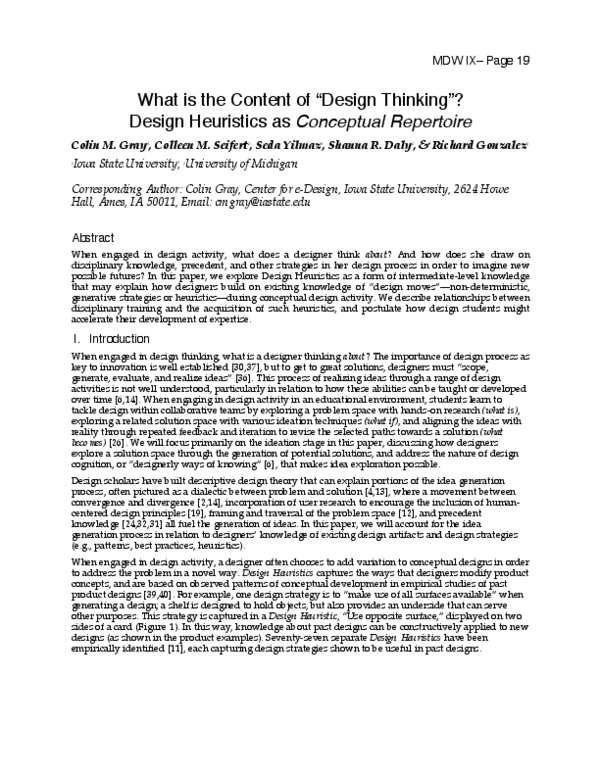 (PDF) What is the Content of “Design Thinking”? Design Heuristics as ...