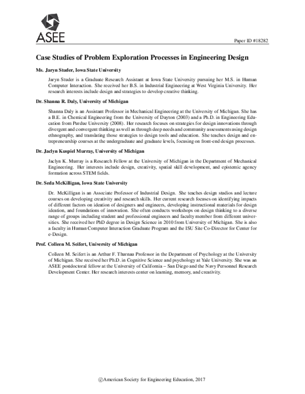 (PDF) Case studies of problem exploration processes in engineering design
