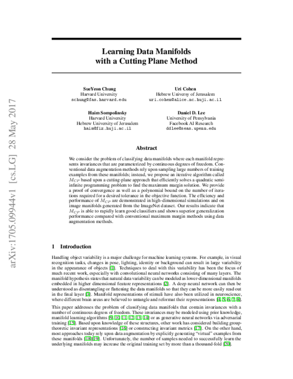 (PDF) Learning Data Manifolds with a Cutting Plane Method