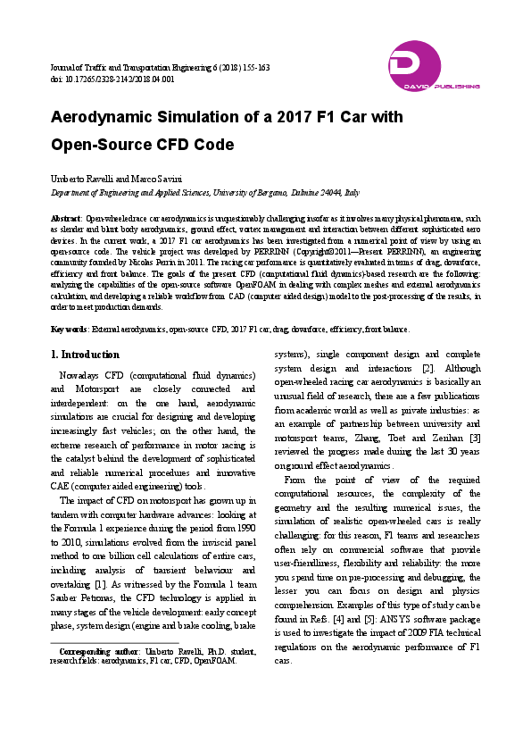 (PDF) Aerodynamic Simulation of a 2017 F1 Car with Open-Source CFD Code