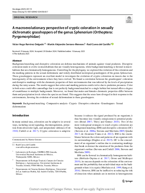 (PDF) A macroevolutionary perspective of cryptic coloration in sexually ...