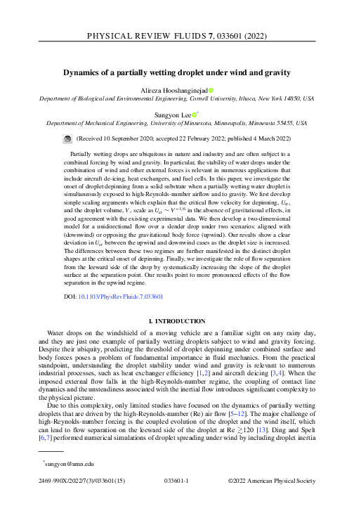 (PDF) Dynamics of a partially wetting droplet under wind and gravity