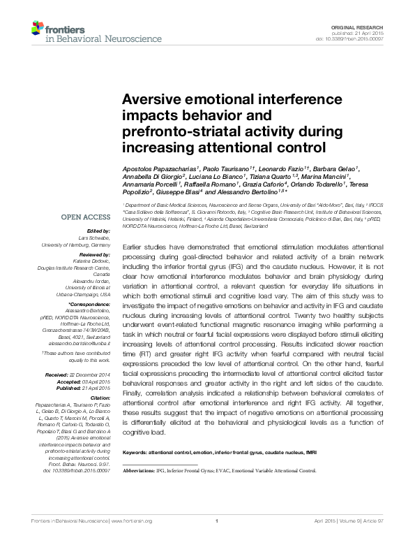 (PDF) Aversive emotional interference impacts behavior and prefronto ...