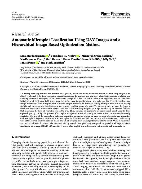 (PDF) Automatic Microplot Localization Using UAV Images and a ...