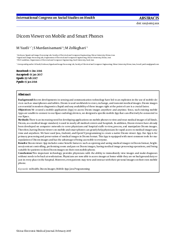 (PDF) Dicom Viewer on Mobile and Smart Phones