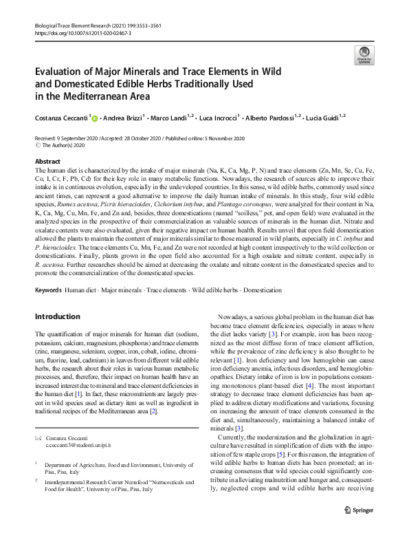 (PDF) Evaluation of Major Minerals and Trace Elements in Wild and ...