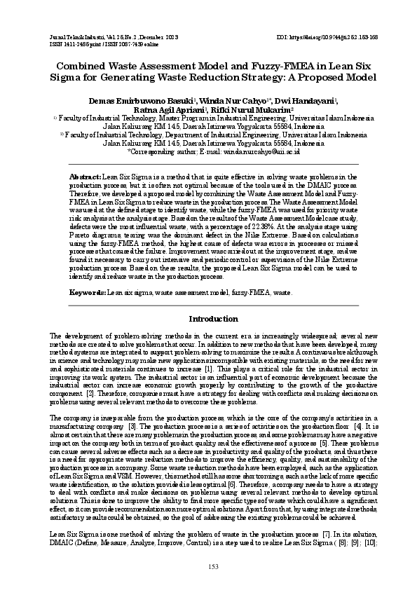 (PDF) Combined Waste Assessment Model and Fuzzy-FMEA in Lean Six Sigma ...