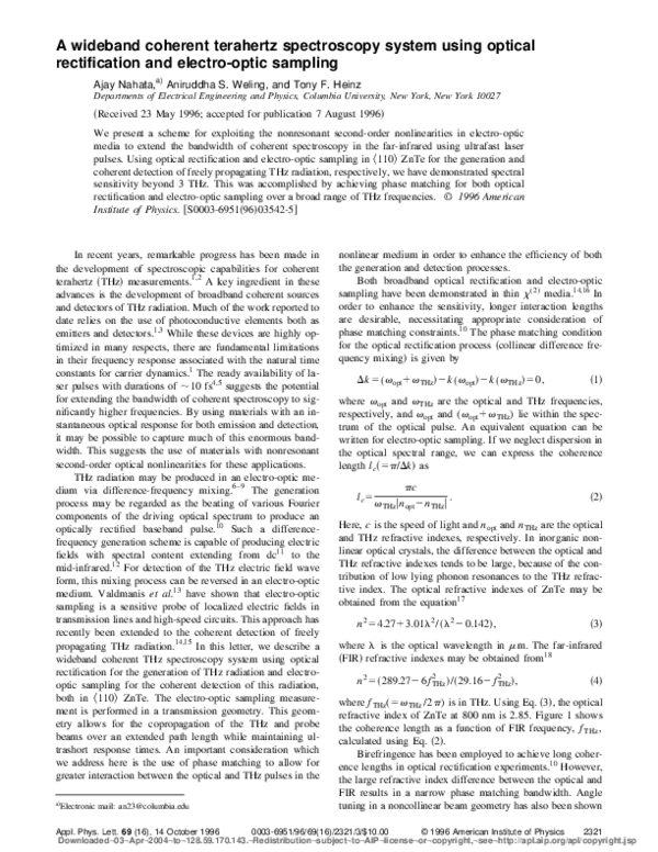 (PDF) A wideband coherent terahertz spectroscopy system using optical ...
