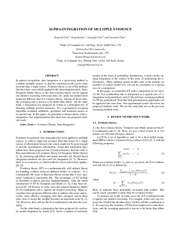 (PDF) Alpha-integration of multiple evidence