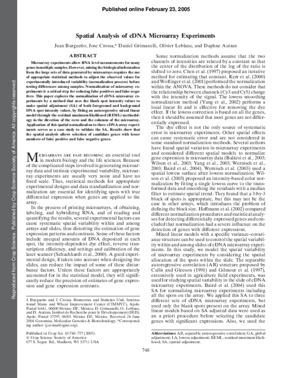 (PDF) Spatial Analysis of cDNA Microarray Experiments