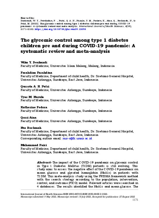 (PDF) glycemic control among type 1 diabetes children pre and during ...