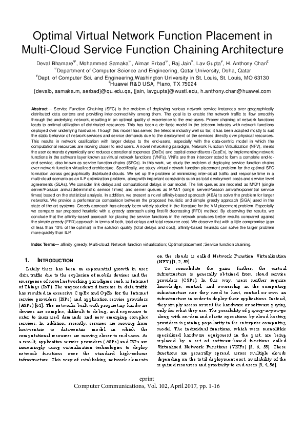 (PDF) Optimal virtual network function placement in multi-cloud service ...